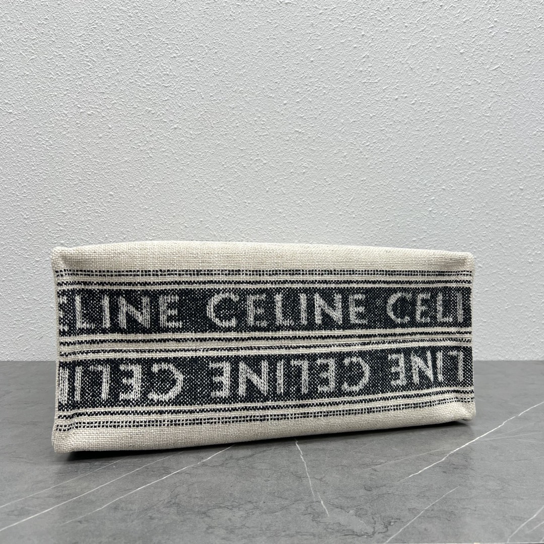 Celine Large Cabas Thais In Striped Textile With Celine Jacquard And Calfskin Cream/Grey 196762